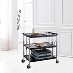 Commercial Grade Cart Wire Rolling Cart with Handle Bar Steel Service Cart with Utility Shelf Food Storage Trolley