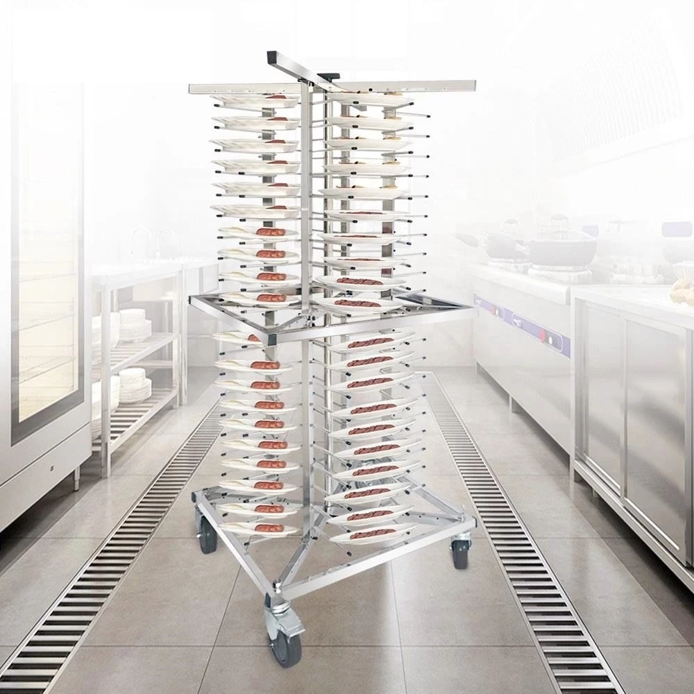 Heavybao Stainless Steel Mobile Plate Rack Trolley Cart Dish Plate Storage for 80 Pcs Kitchen Machine Tool