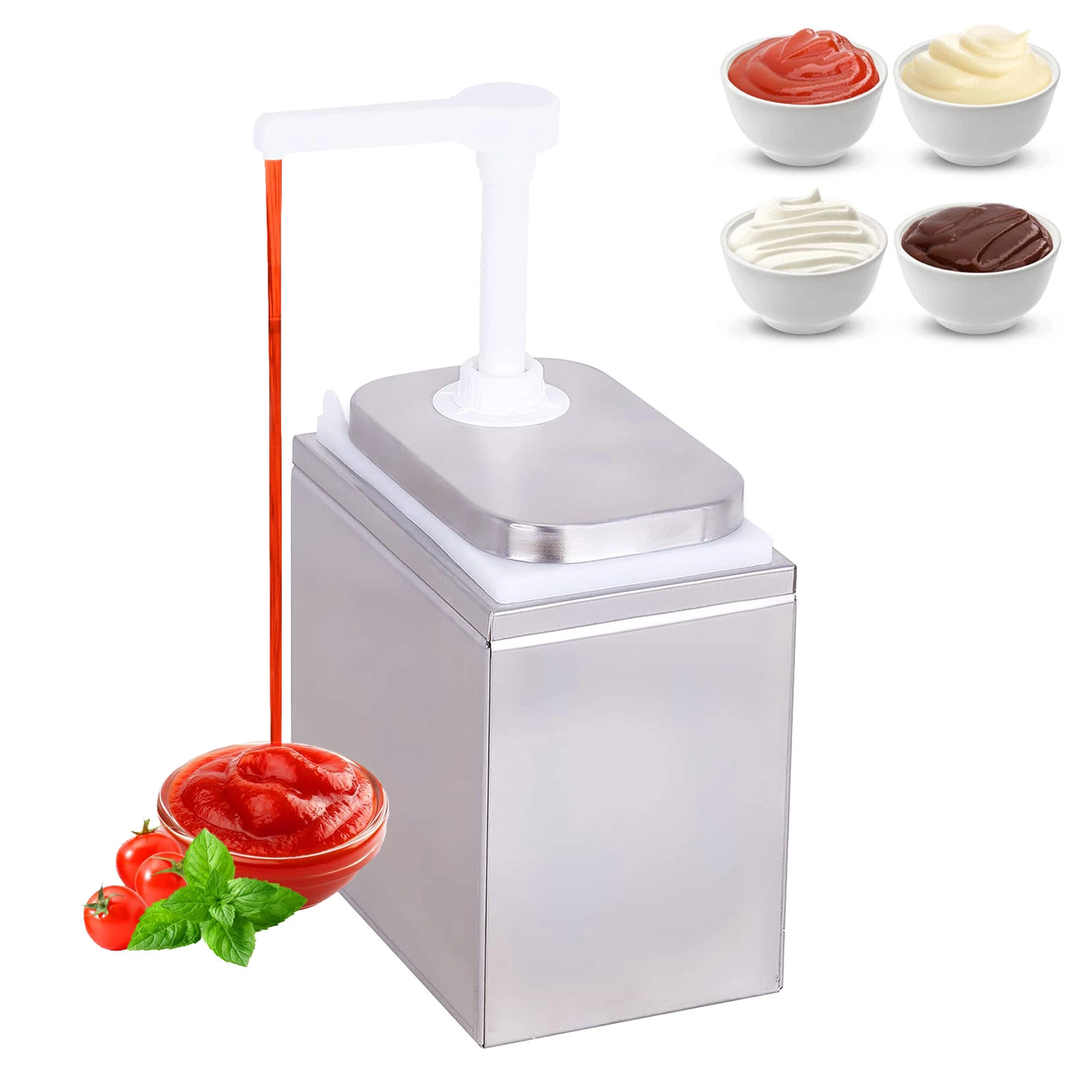 Commercial Catering 3 Bucket Stainless Steel Table Top Ketchup Dispenser Multi Condiment Pump Sauce Dispenser