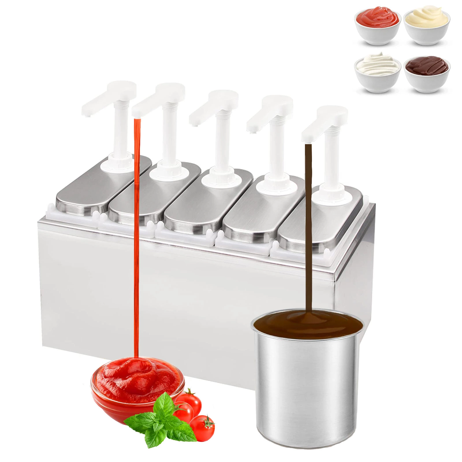 Commercial Catering 3 Bucket Stainless Steel Table Top Ketchup Dispenser Multi Condiment Pump Sauce Dispenser