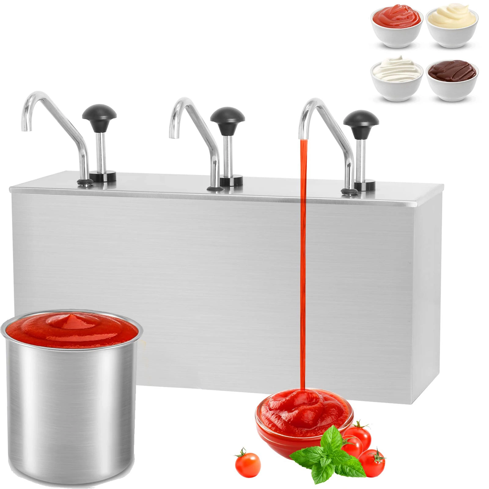 Commercial 1 2 3 Bucket Stainless Steel Table Top Ketchup Dispenser Multi Condiment Kebab Machine Pump Sauce Dispenser